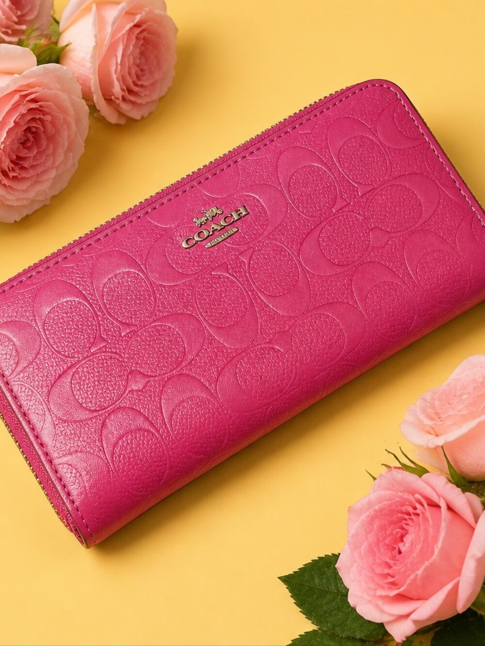 Coach Pink Zip Embossed Wallet Zip
